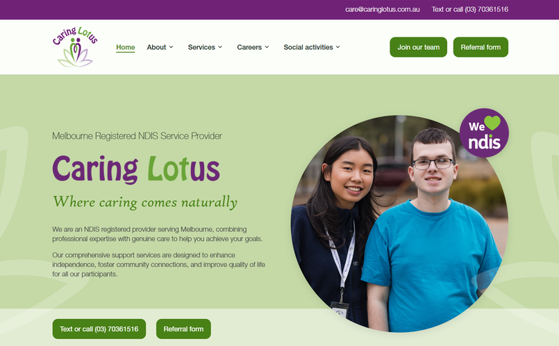 A happypath website - Caring Lotus NDIS disability services